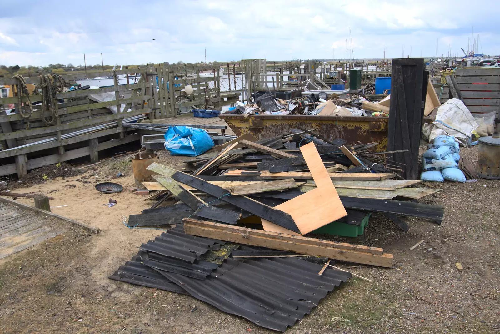 A pile that looks like a building has collapsed, from A Chilly Trip to the Beach, Southwold Harbour, Suffolk - 2nd May 2021