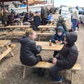 We wait for fish and chips, A Chilly Trip to the Beach, Southwold Harbour, Suffolk - 2nd May 2021