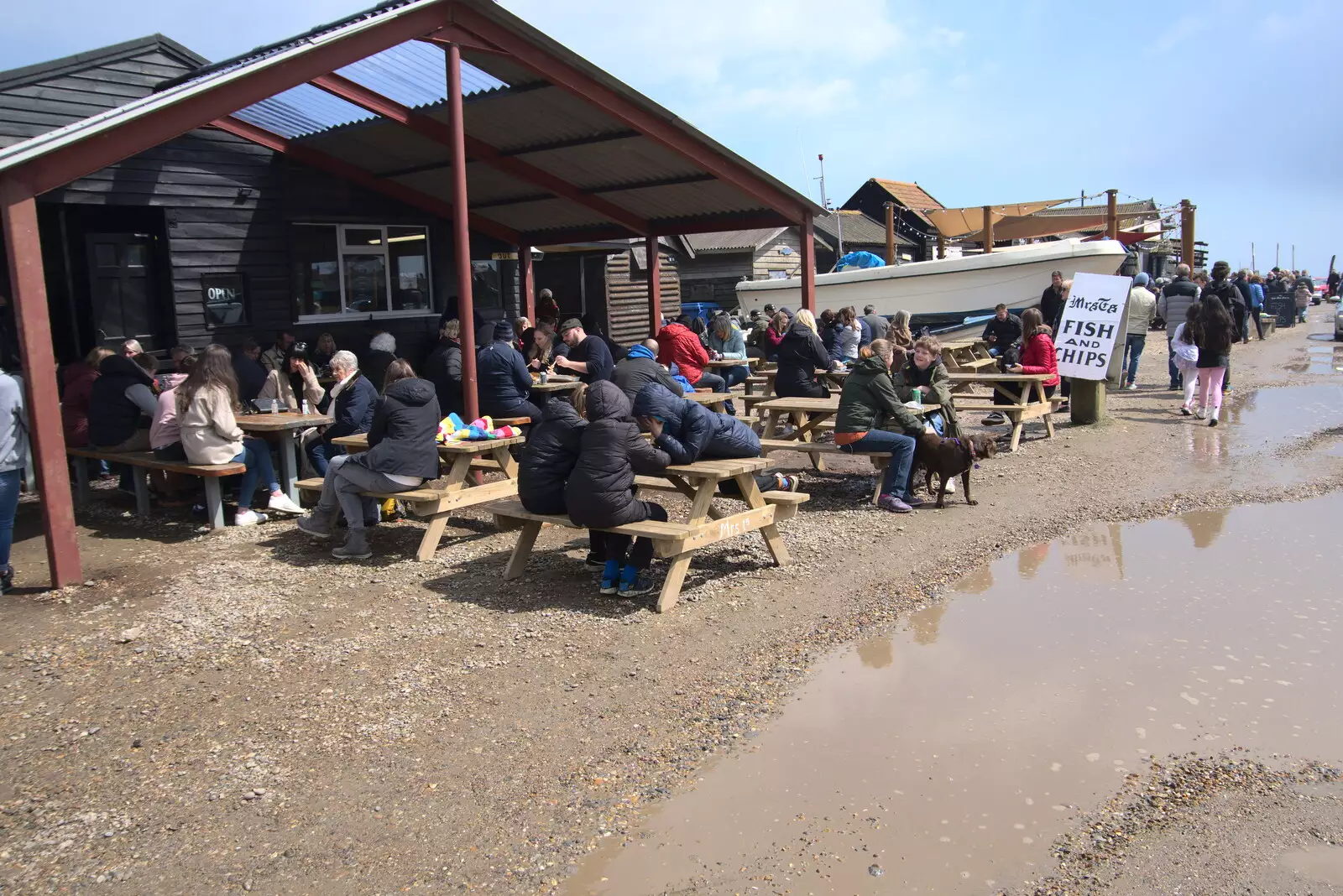 The New Normal outside Mrs T's, from A Chilly Trip to the Beach, Southwold Harbour, Suffolk - 2nd May 2021