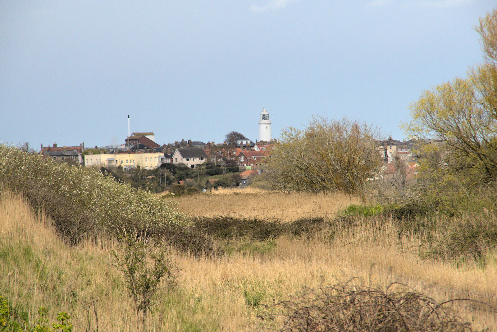 A view over the common to the Lighthouse from A Chilly Trip to the Beach, Southwold Harbour, Suffolk - 2nd May 2021