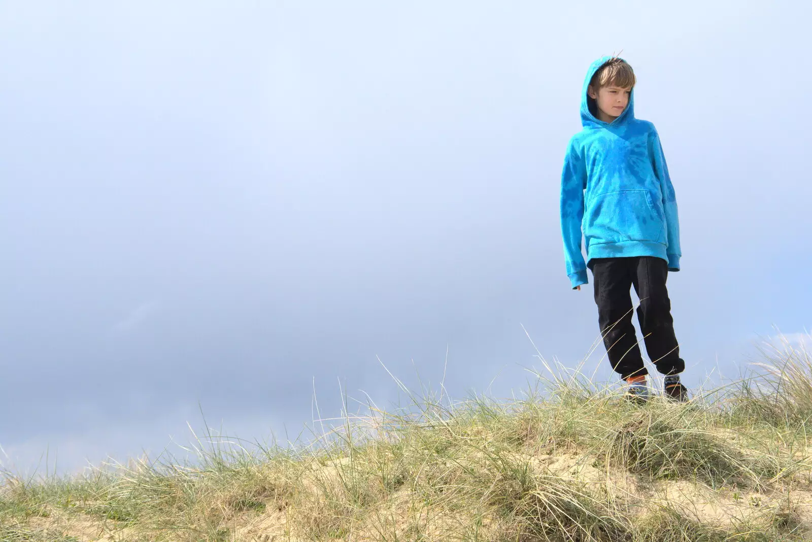 Harry stands on the dunes, from A Chilly Trip to the Beach, Southwold Harbour, Suffolk - 2nd May 2021