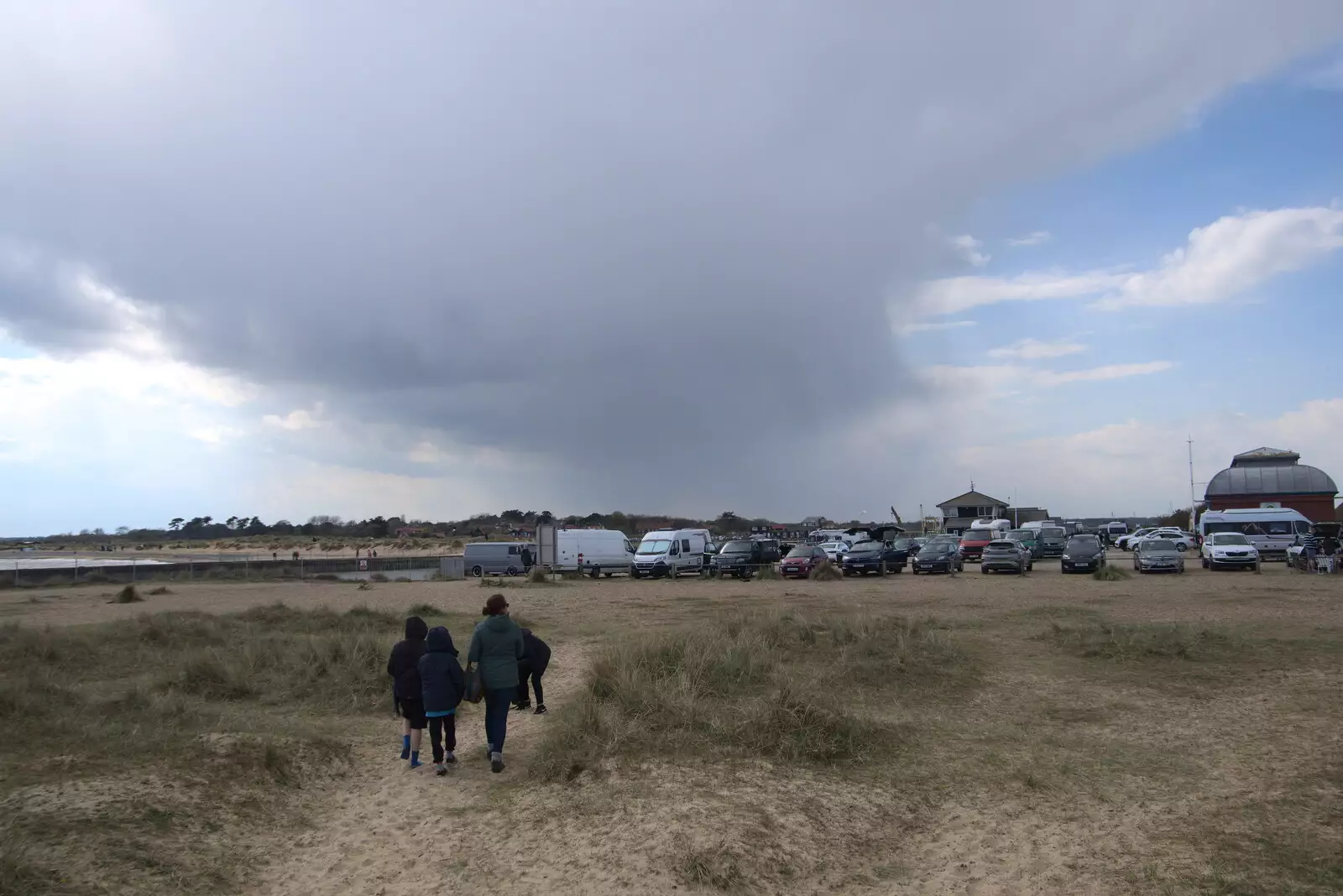 Rainclouds gather on the horizon, from A Chilly Trip to the Beach, Southwold Harbour, Suffolk - 2nd May 2021