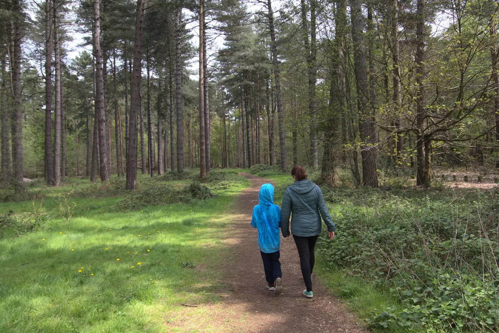 Harry and Isobel walk off through the woods, from A Vaccination Afternoon, Swaffham, Norfolk - 9th May 2021