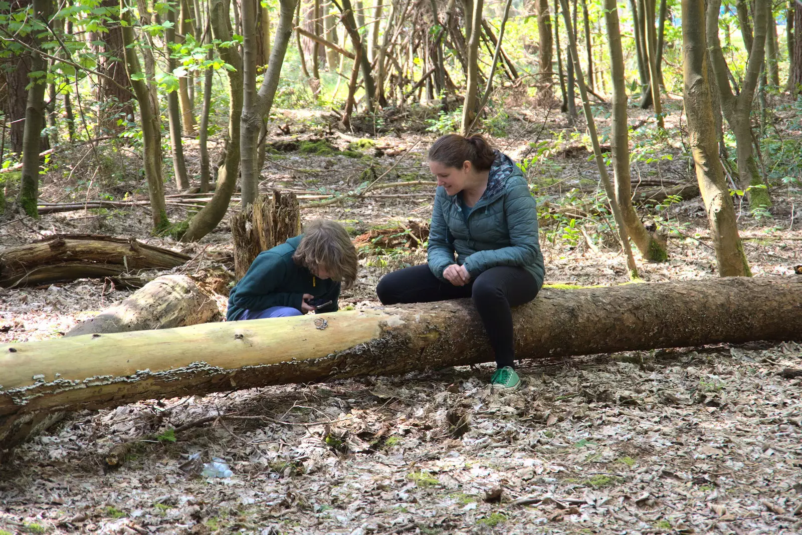 Isobel sits on a log, from A Vaccination Afternoon, Swaffham, Norfolk - 9th May 2021