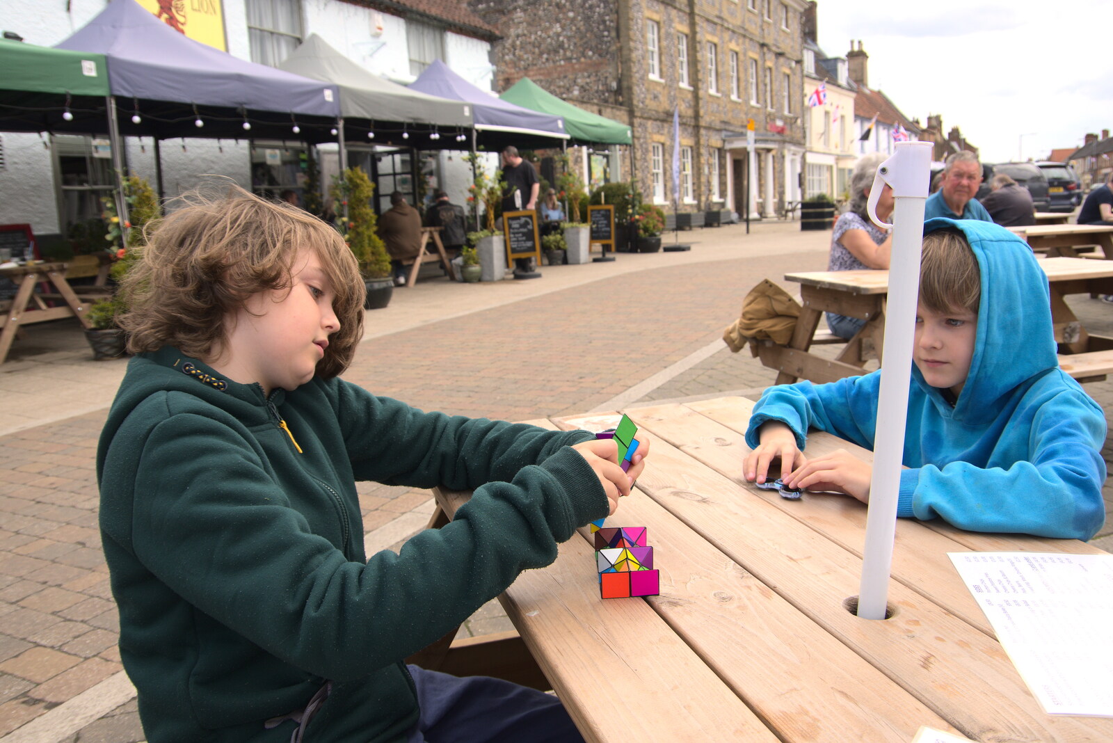 Fred plays with his new magic cube thing from A Vaccination Afternoon, Swaffham, Norfolk - 9th May 2021
