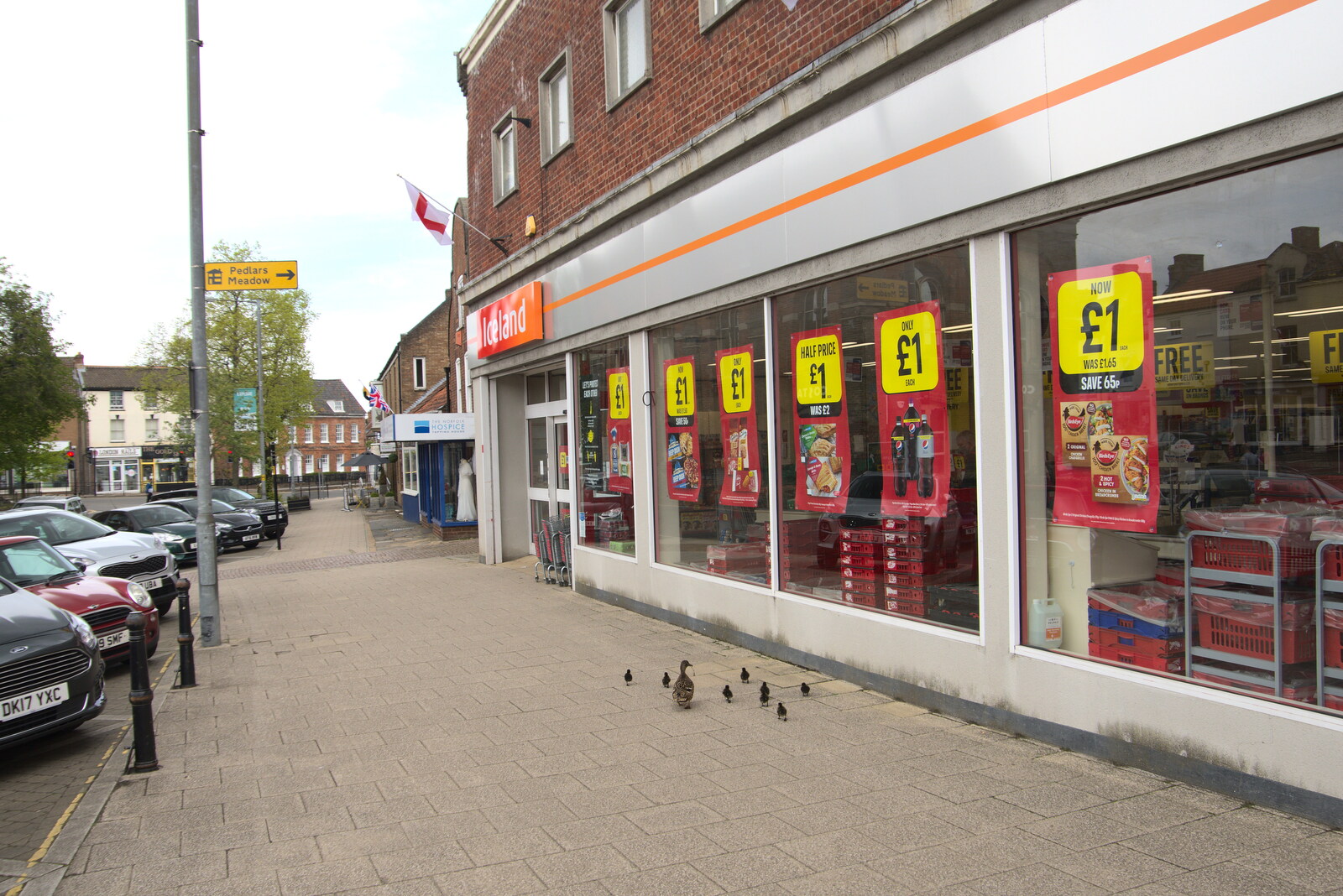 The ducks trundle past Iceland from A Vaccination Afternoon, Swaffham, Norfolk - 9th May 2021