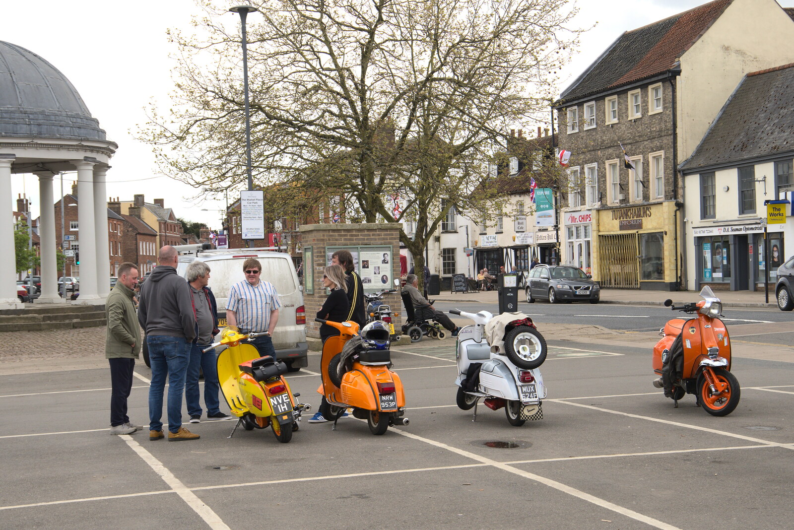 A line-up of classic Vespas and Lambrettas from A Vaccination Afternoon, Swaffham, Norfolk - 9th May 2021