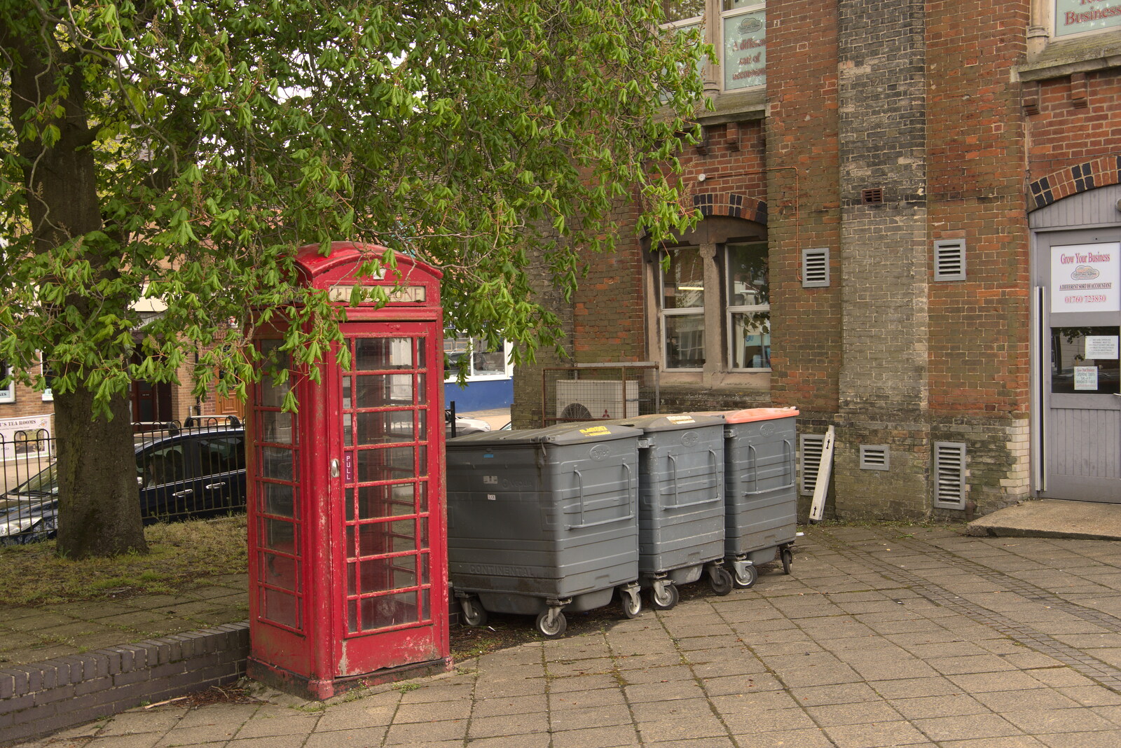 A derelict K6 phone box from A Vaccination Afternoon, Swaffham, Norfolk - 9th May 2021