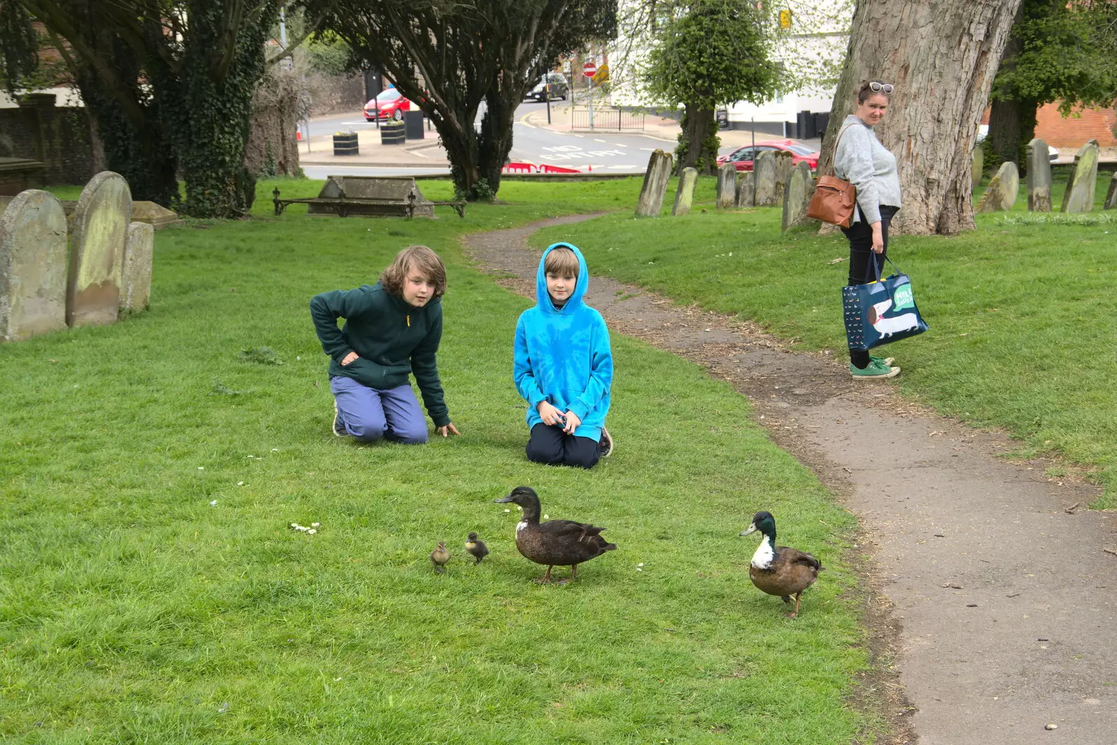 Fred and Harry watch the ducks, from A Vaccination Afternoon, Swaffham, Norfolk - 9th May 2021