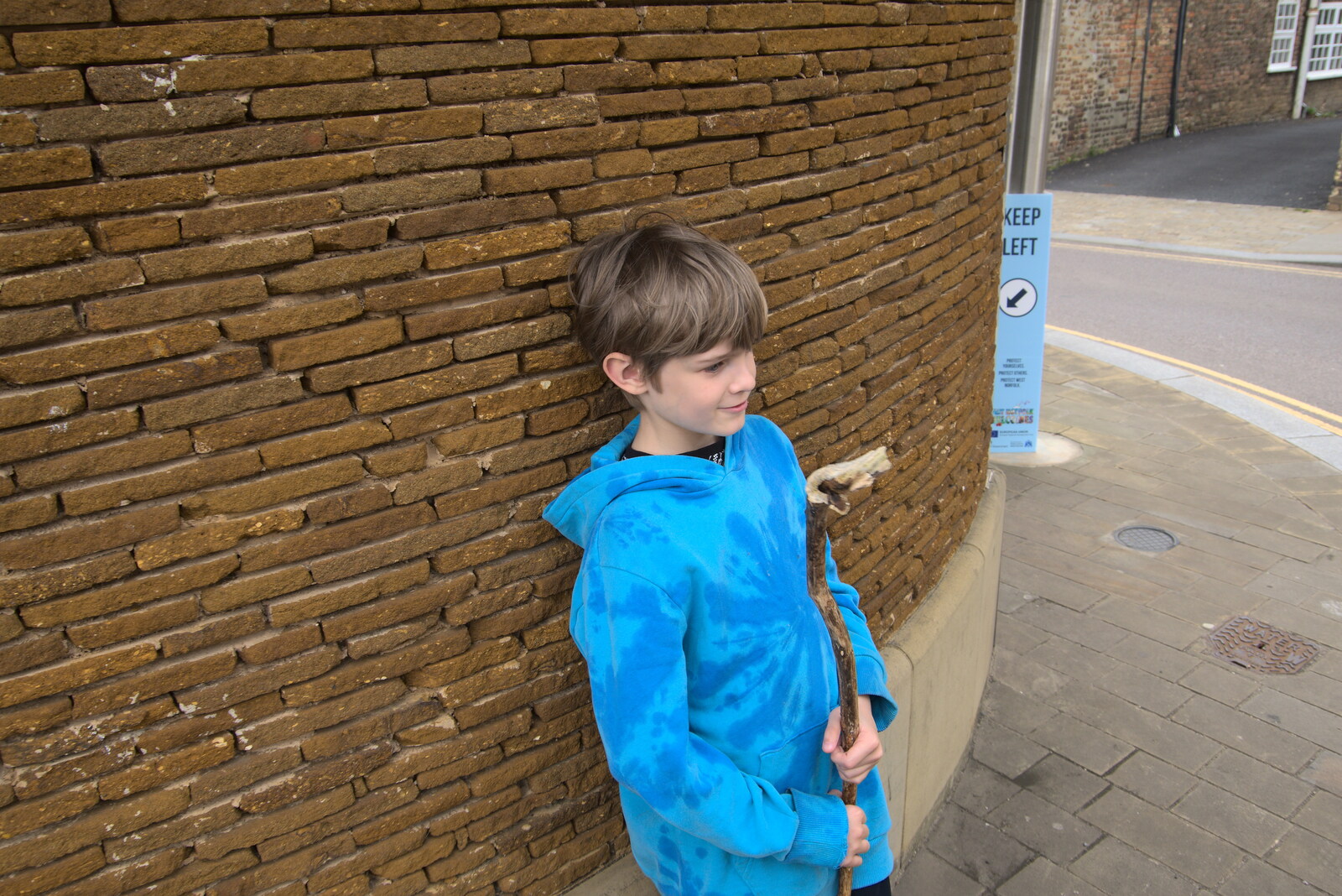 Harry leans on a wall from A Vaccination Afternoon, Swaffham, Norfolk - 9th May 2021