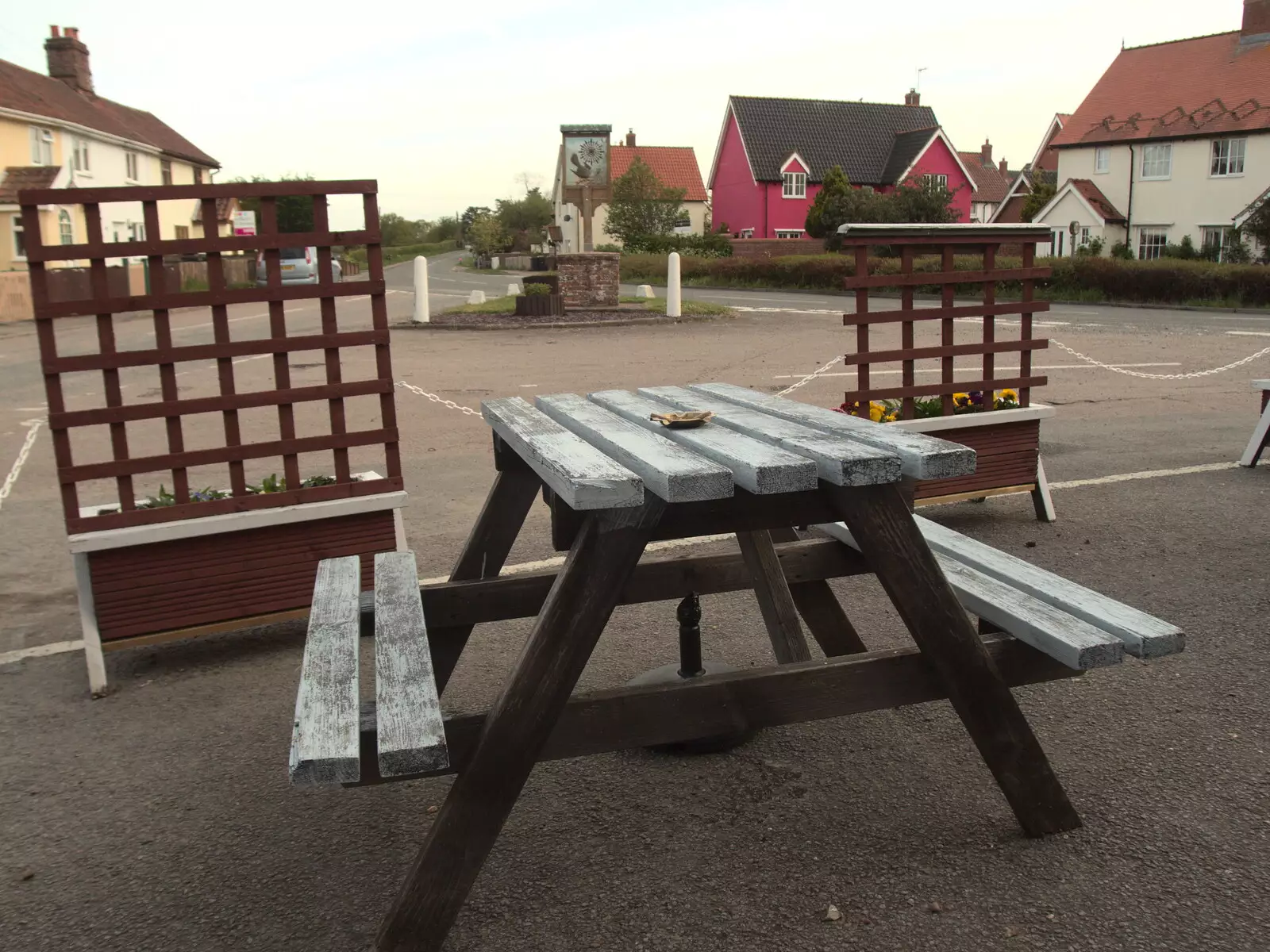 An empty bench outside the Cherry Tree, from The BSCC at the King's Head, Brockdish, Norfolk - 13th May 2021