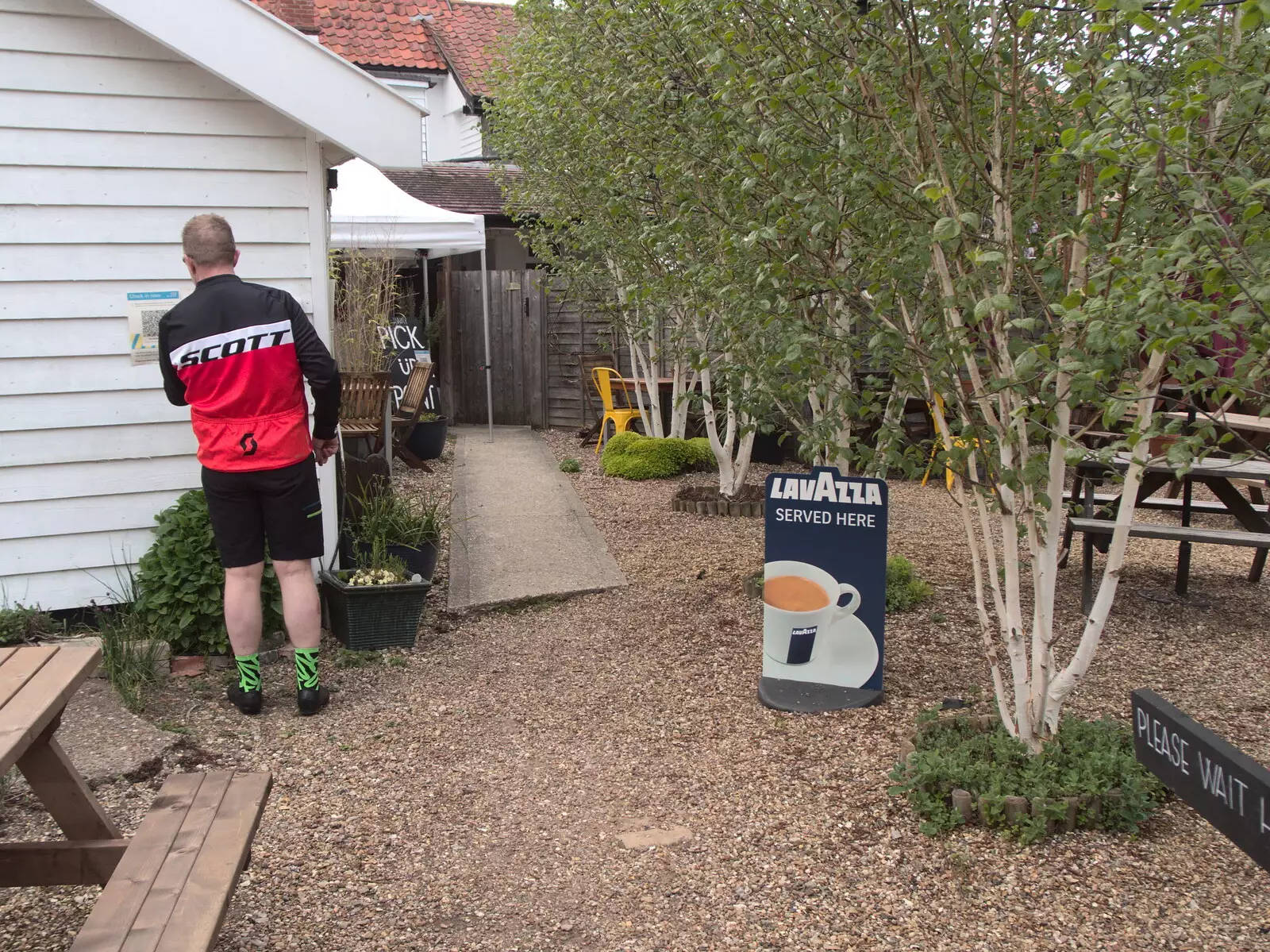 Gaz gets some sanitiser on, from The BSCC at the King's Head, Brockdish, Norfolk - 13th May 2021