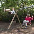 The BSCC at the Ampersand Tap, Sawmills Road, Diss, Norfolk - 20th May 2021, Fred and Harry do the new swings at the Oaksmere