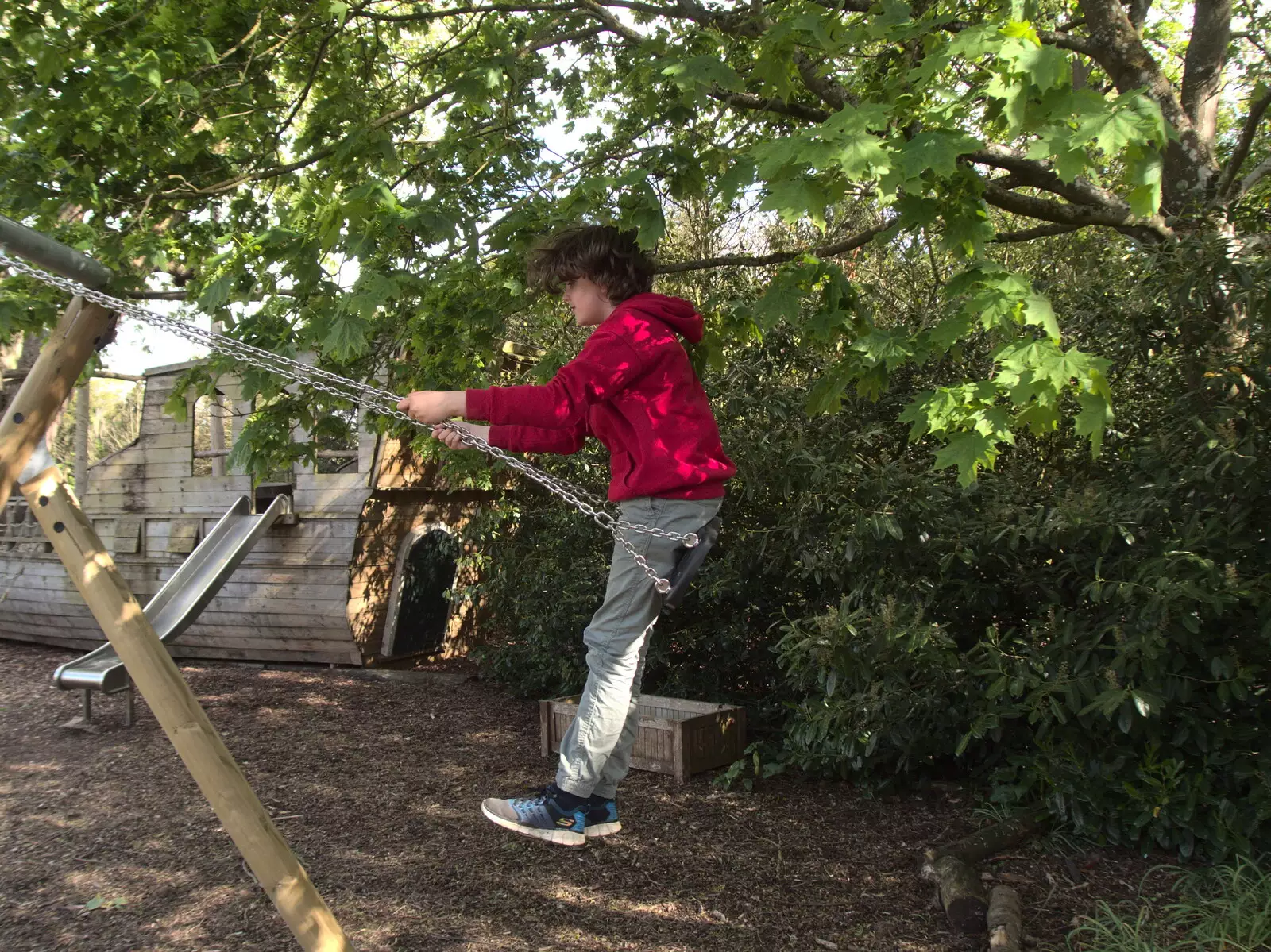 Fred swings into the trees, from The BSCC at the Ampersand Tap, Sawmills Road, Diss, Norfolk - 20th May 2021