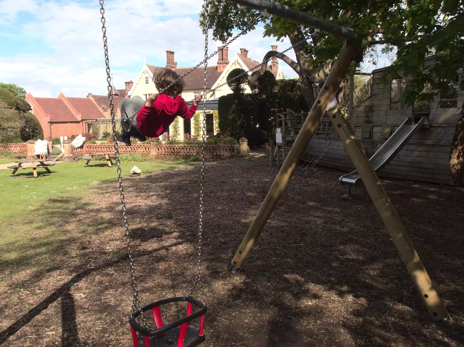 Fred on the Oaksmere swings, from The BSCC at the Ampersand Tap, Sawmills Road, Diss, Norfolk - 20th May 2021