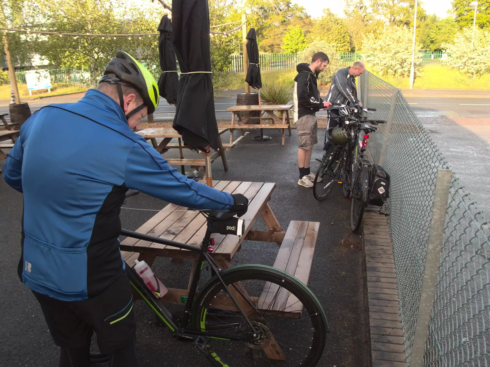 We lock the bikes up on Sawmills Road, from The BSCC at the Ampersand Tap, Sawmills Road, Diss, Norfolk - 20th May 2021