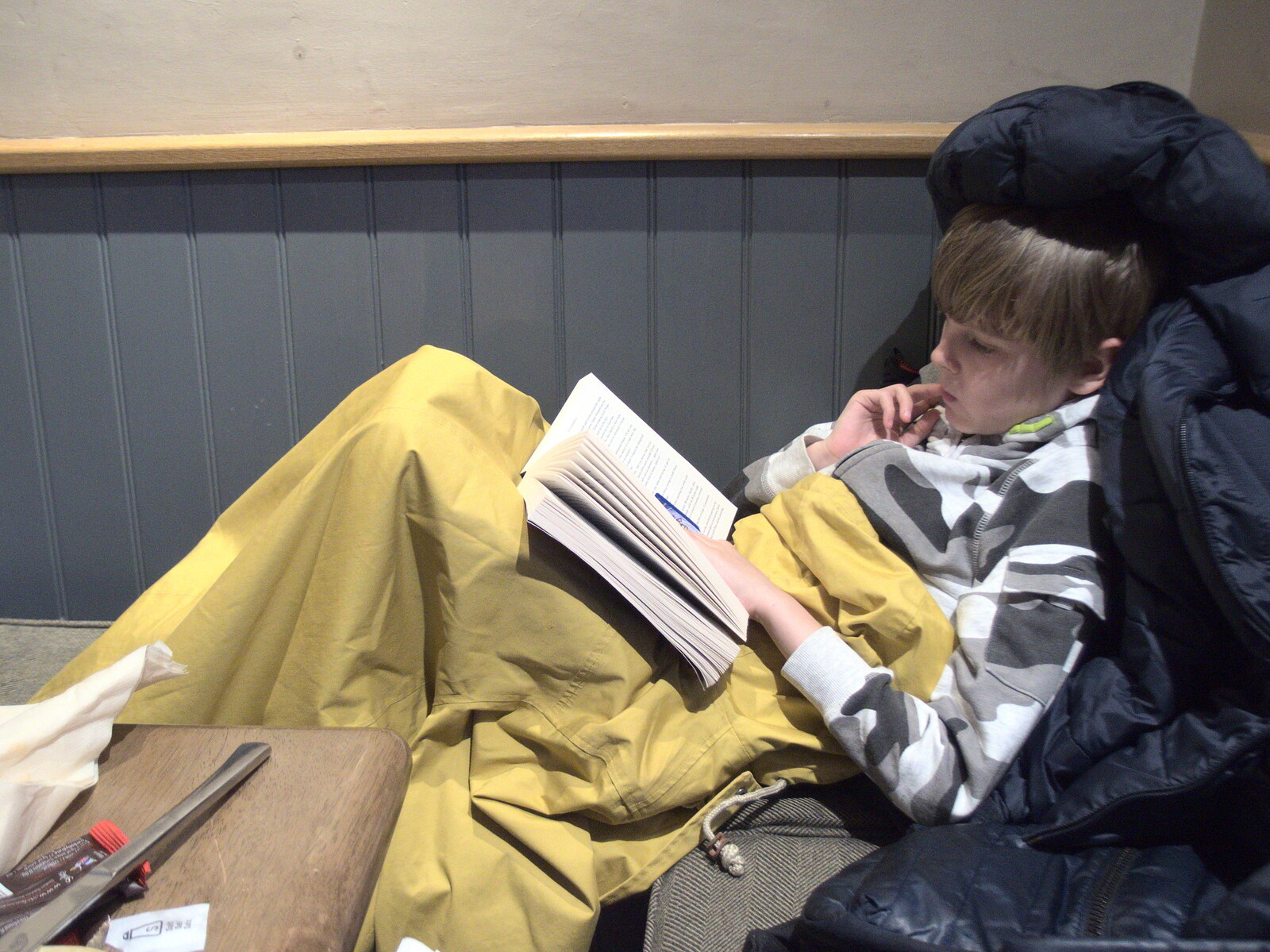 Harry reads a book from Garden Centres, and Hamish Visits, Brome, Suffolk - 28th May 2021