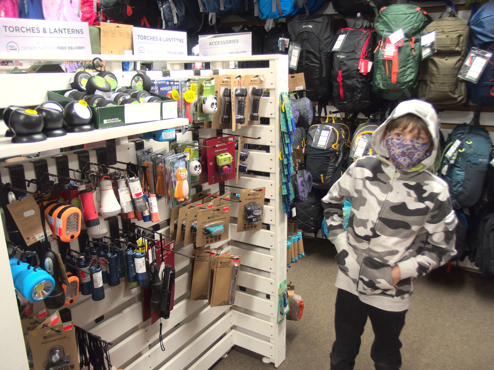 Harry runs around in Mountain Warehouse from Garden Centres, and Hamish Visits, Brome, Suffolk - 28th May 2021