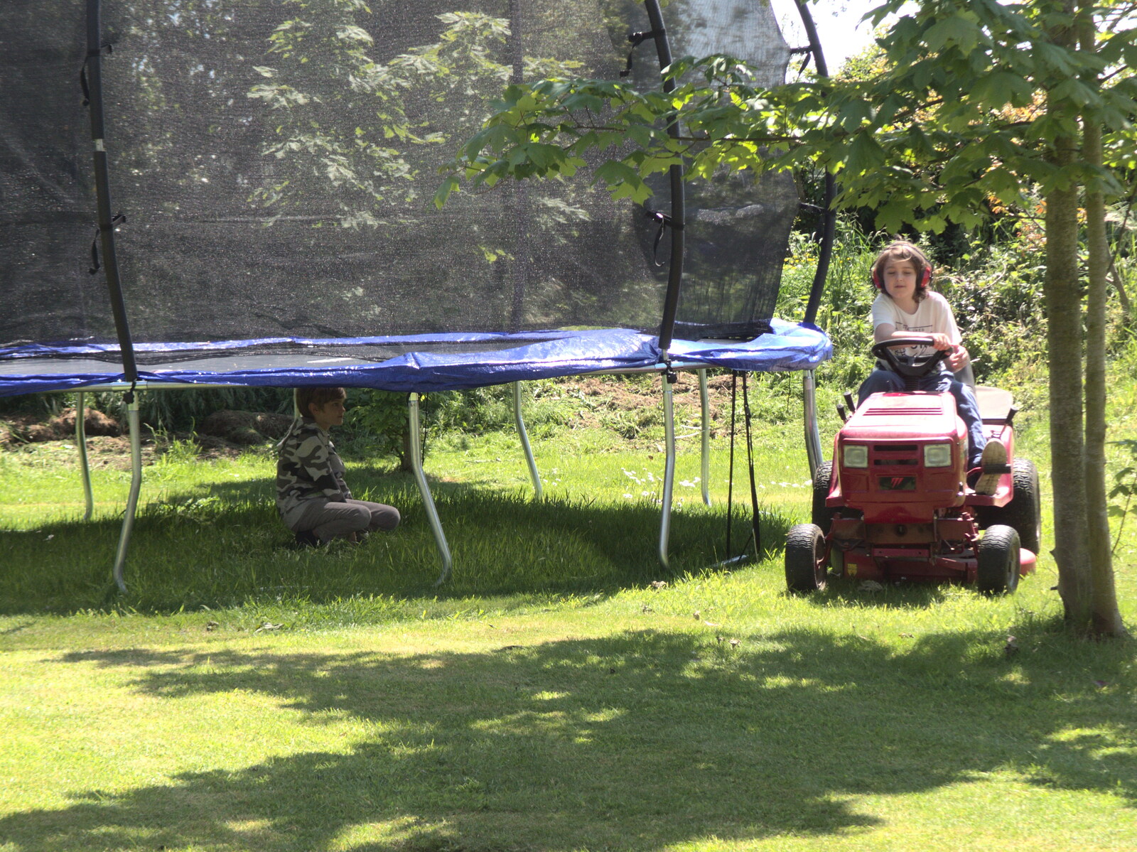 Fred learns to mow the lawn, as Harry watches from Garden Centres, and Hamish Visits, Brome, Suffolk - 28th May 2021
