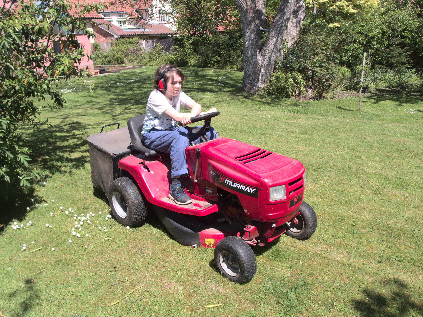 Fred on the lawnmower from Garden Centres, and Hamish Visits, Brome, Suffolk - 28th May 2021