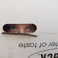 Harry's eyes peer out of a carboard box, Garden Centres, and Hamish Visits, Brome, Suffolk - 28th May 2021