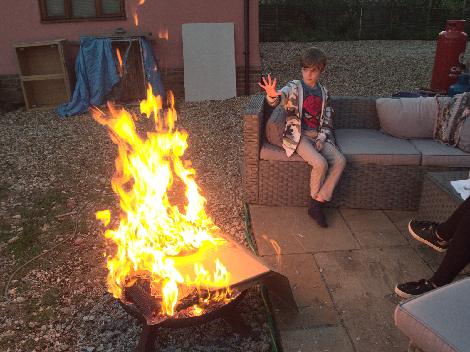 Harry gets the fire going from Garden Centres, and Hamish Visits, Brome, Suffolk - 28th May 2021