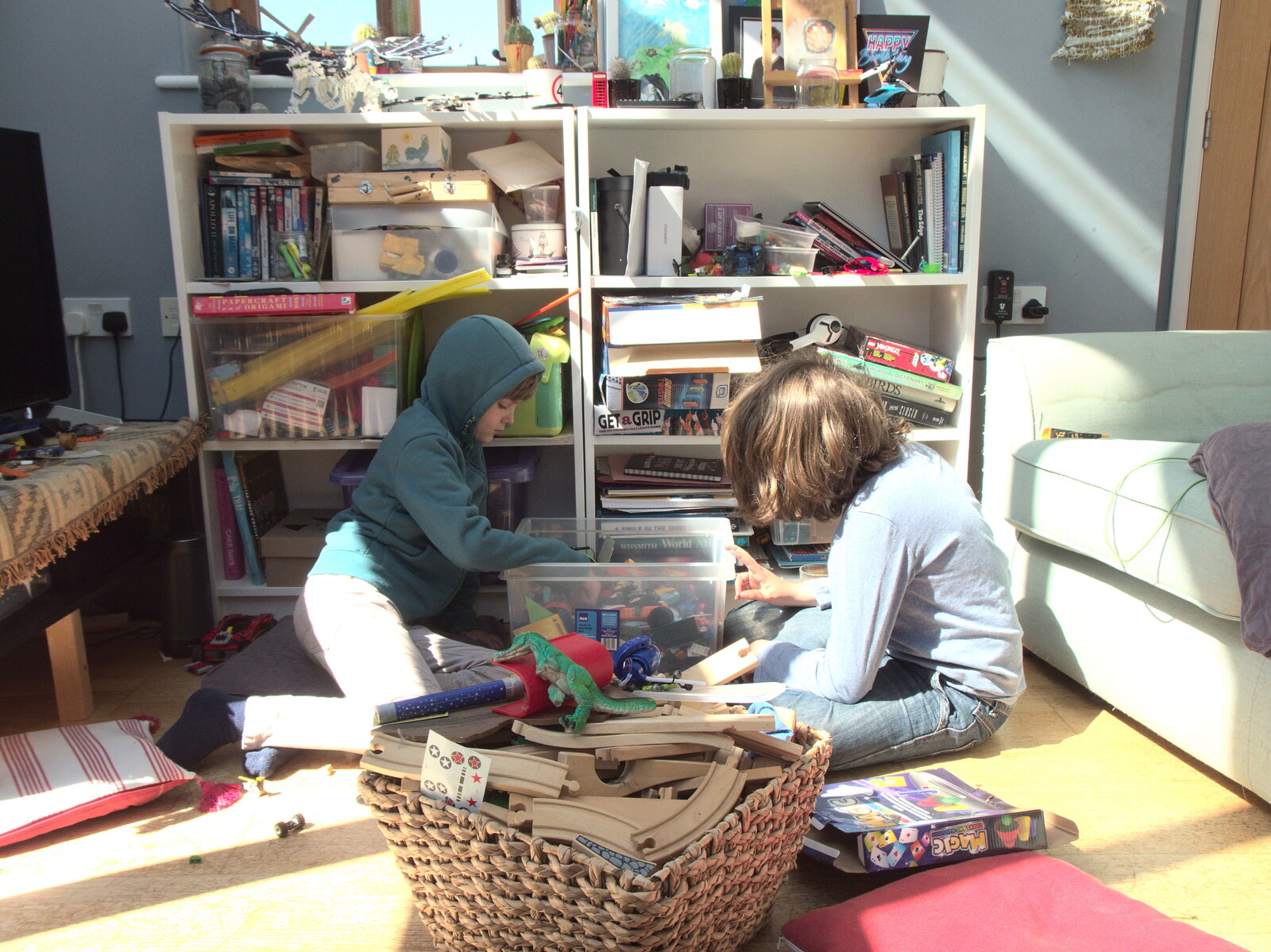 The boys play in the back room from Garden Centres, and Hamish Visits, Brome, Suffolk - 28th May 2021