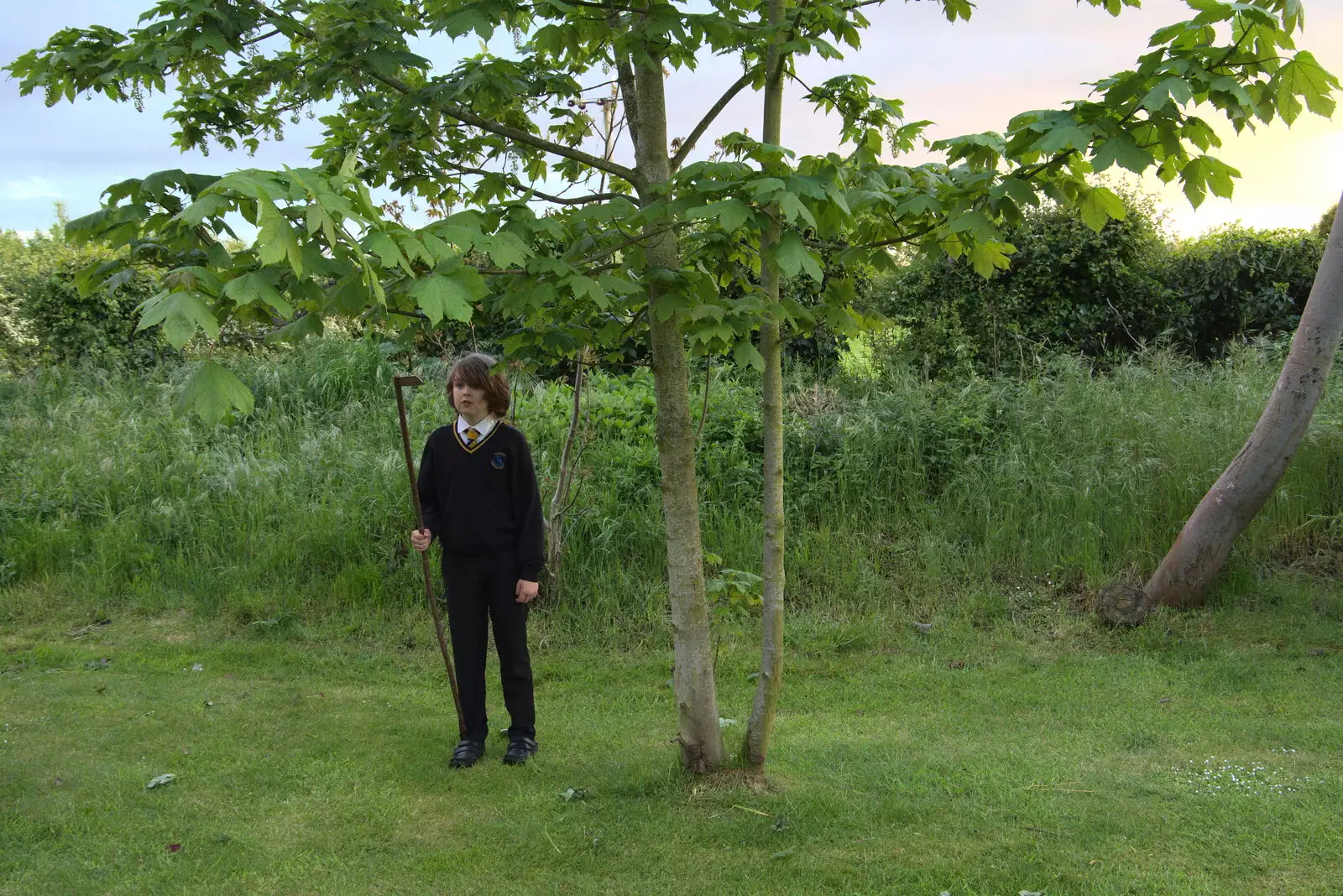 Fred stands under a tree, from A Day at the Beach with Sis, Southwold, Suffolk - 31st May 2021