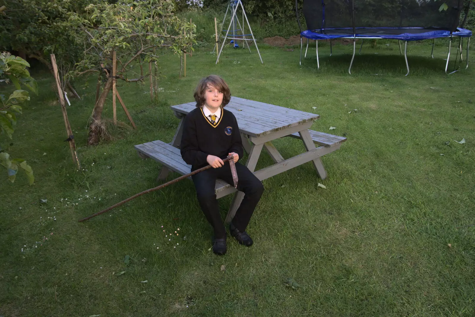 Fred with his home-made scythe, from A Day at the Beach with Sis, Southwold, Suffolk - 31st May 2021