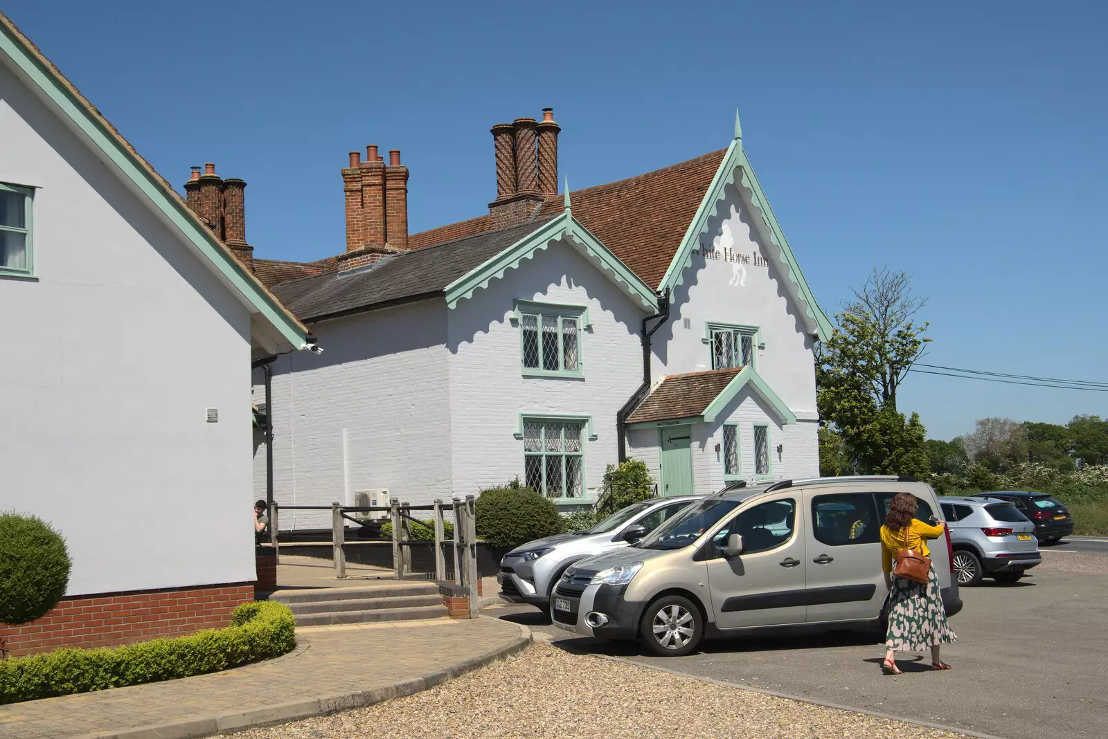 Isobel outside the White Horse, from A Day at the Beach with Sis, Southwold, Suffolk - 31st May 2021