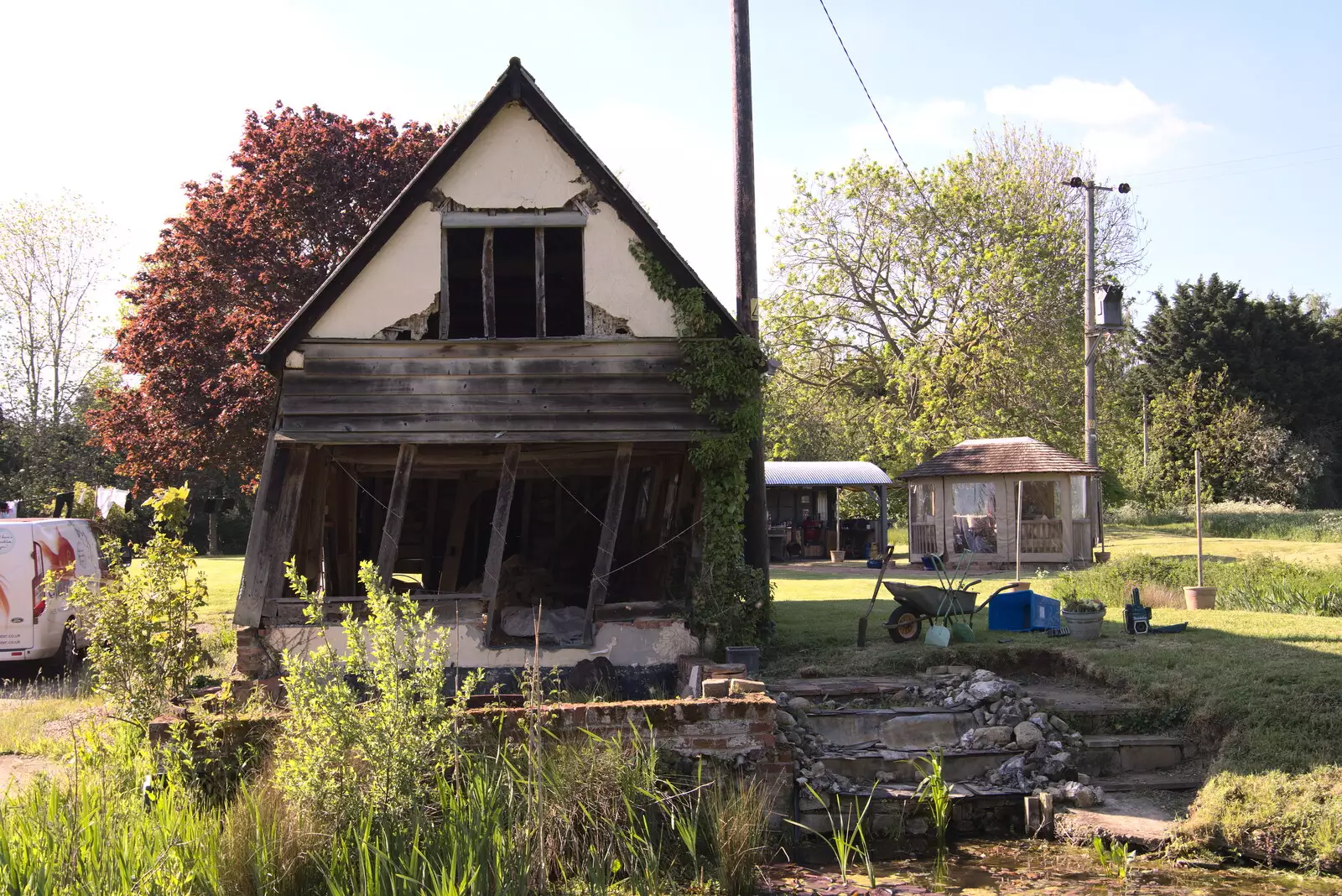 The electricity pole is holding the barn up, from A Day at the Beach with Sis, Southwold, Suffolk - 31st May 2021