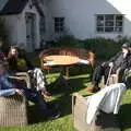 Grandad takes tea in the garden, A Day at the Beach with Sis, Southwold, Suffolk - 31st May 2021