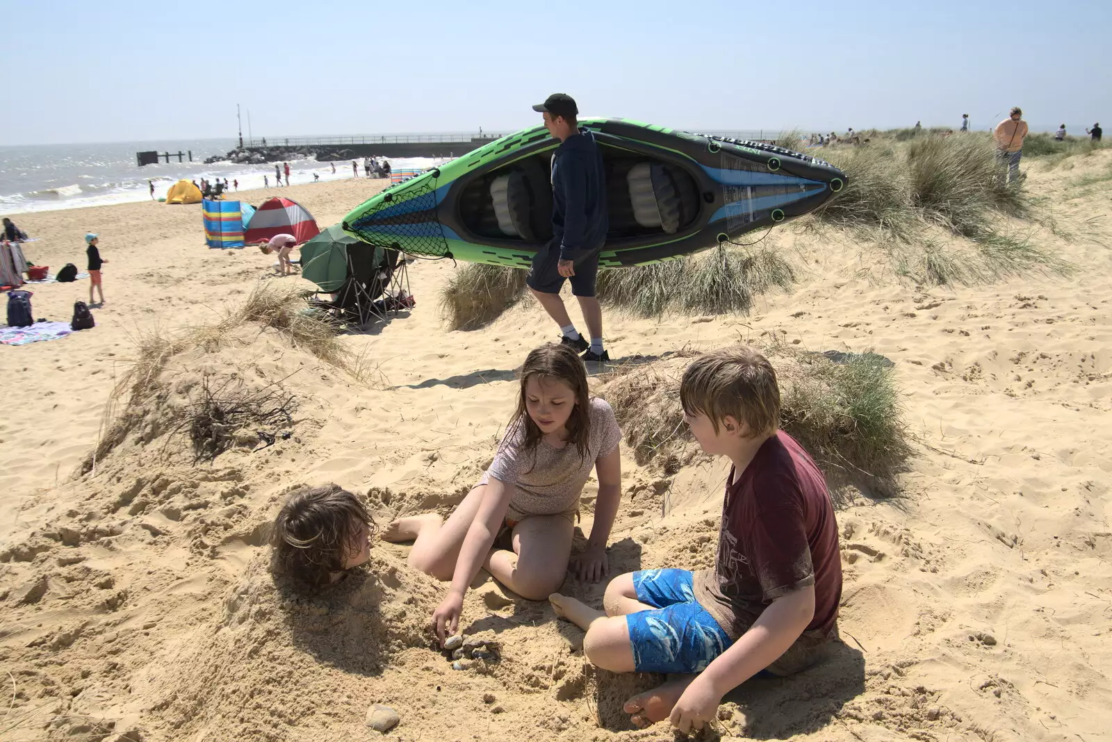 Fred is buried, from A Day at the Beach with Sis, Southwold, Suffolk - 31st May 2021