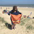 Sis shakes a towel out, A Day at the Beach with Sis, Southwold, Suffolk - 31st May 2021