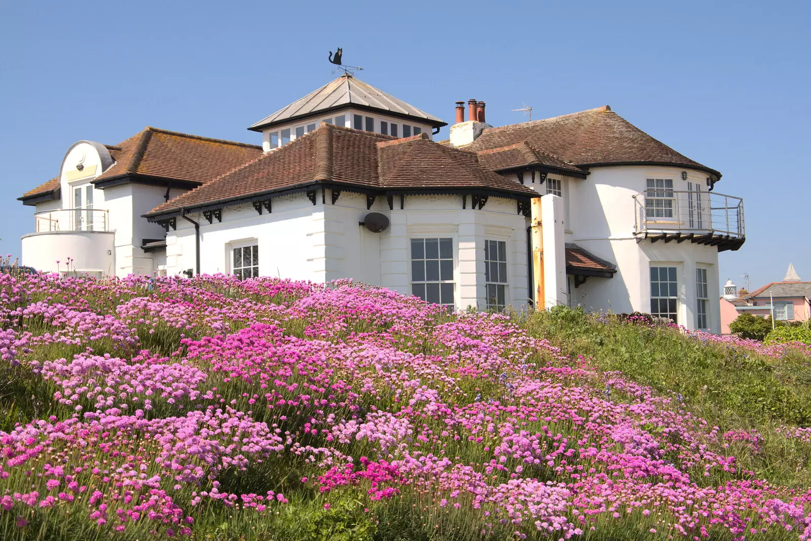 Cliff-top house and a load of pink flowers, from A Day at the Beach with Sis, Southwold, Suffolk - 31st May 2021