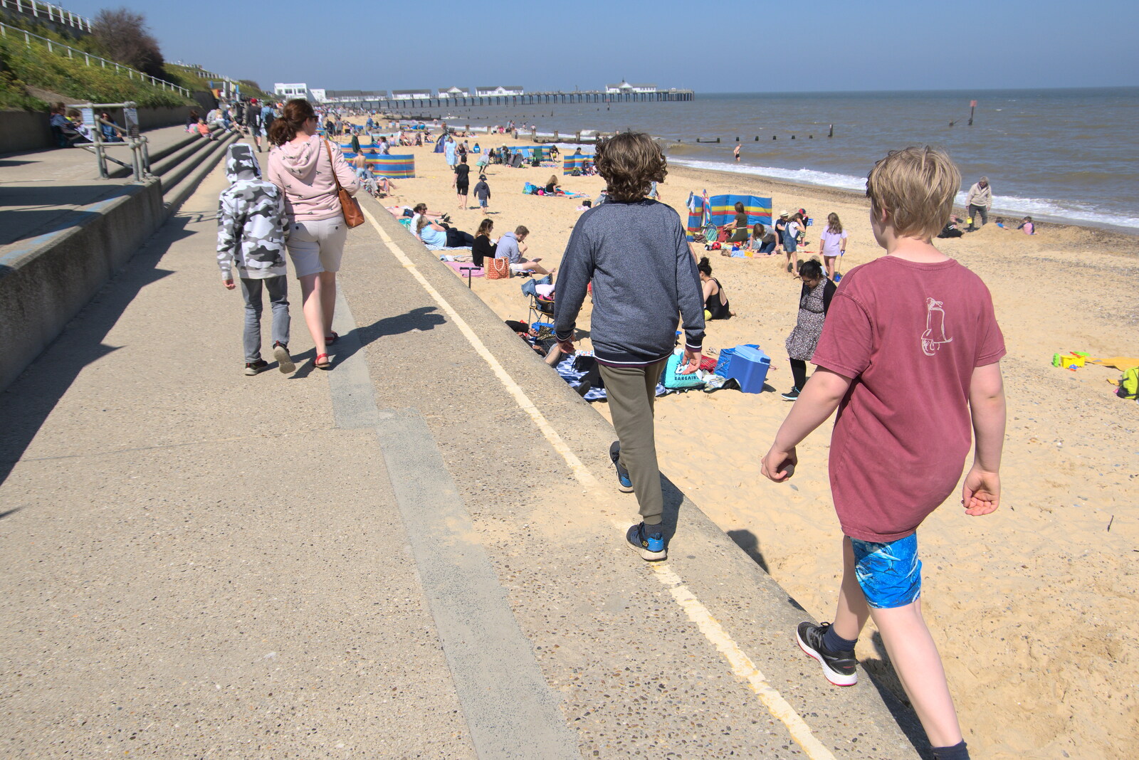 Fred walks along the prom's edge from A Day at the Beach with Sis, Southwold, Suffolk - 31st May 2021