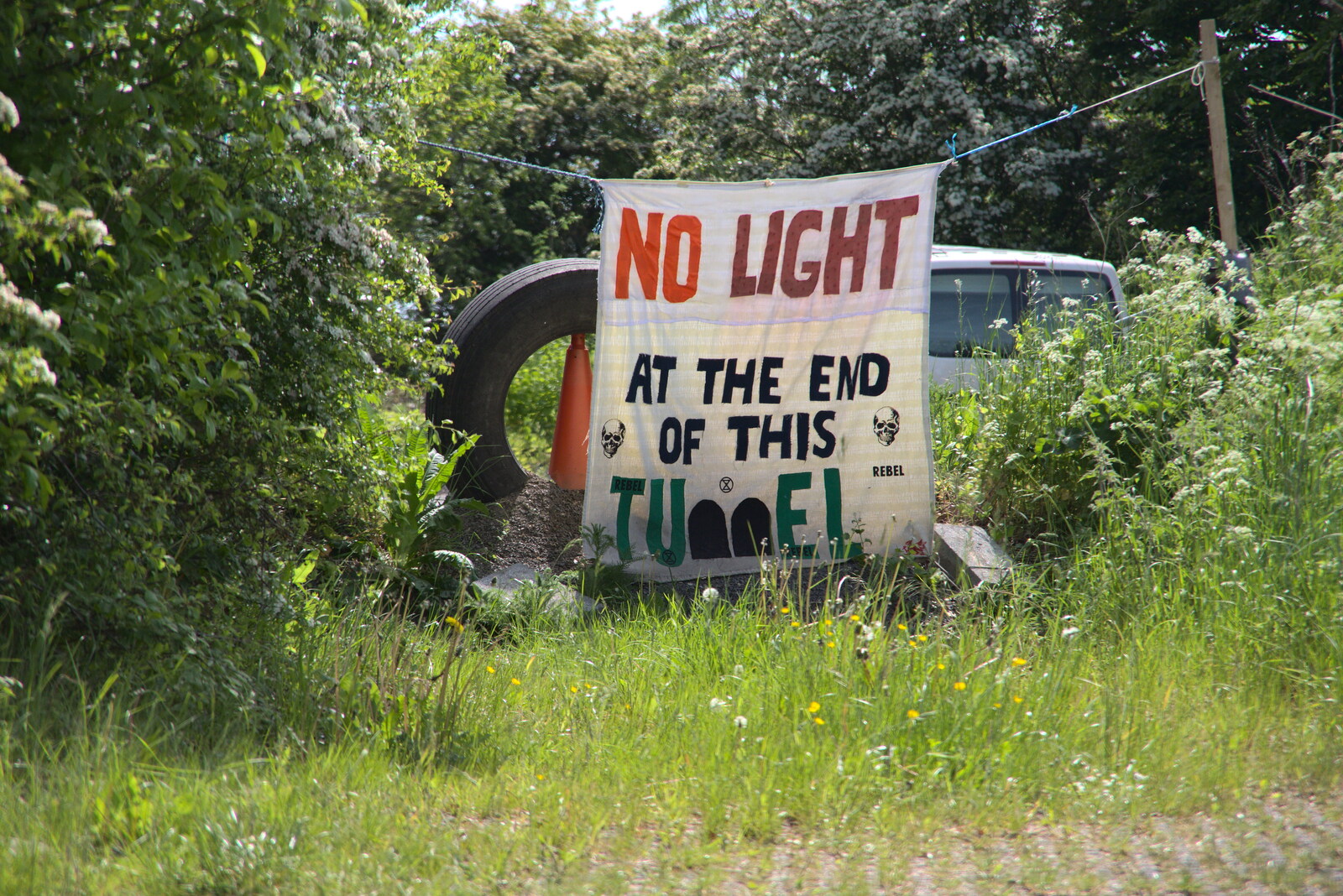 There's a big protest banner on the A303 from A Trip to Grandma J's, Spreyton, Devon - 2nd June 2021