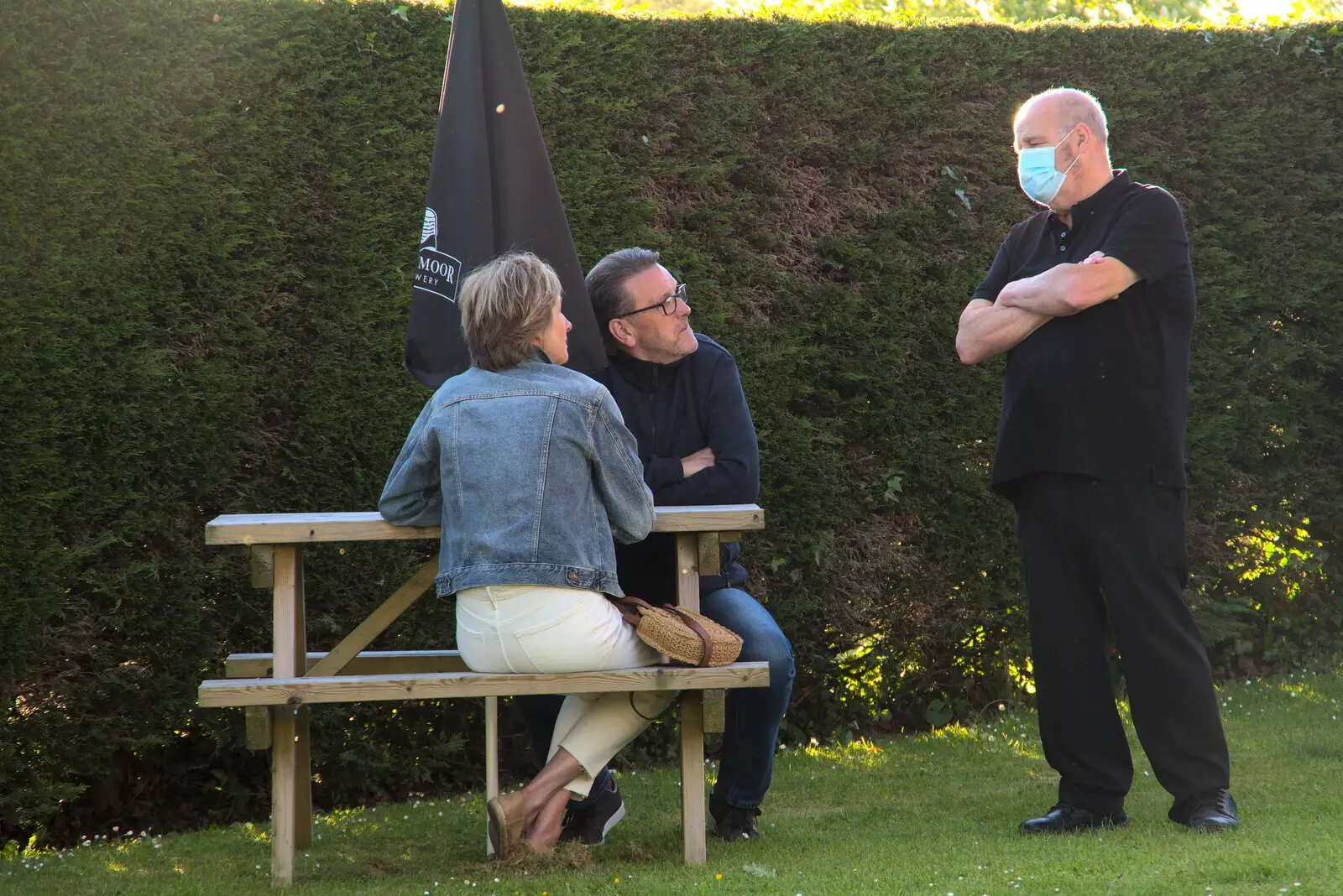 Roger the landlord chats to some regulars, from A Trip to Grandma J's, Spreyton, Devon - 2nd June 2021