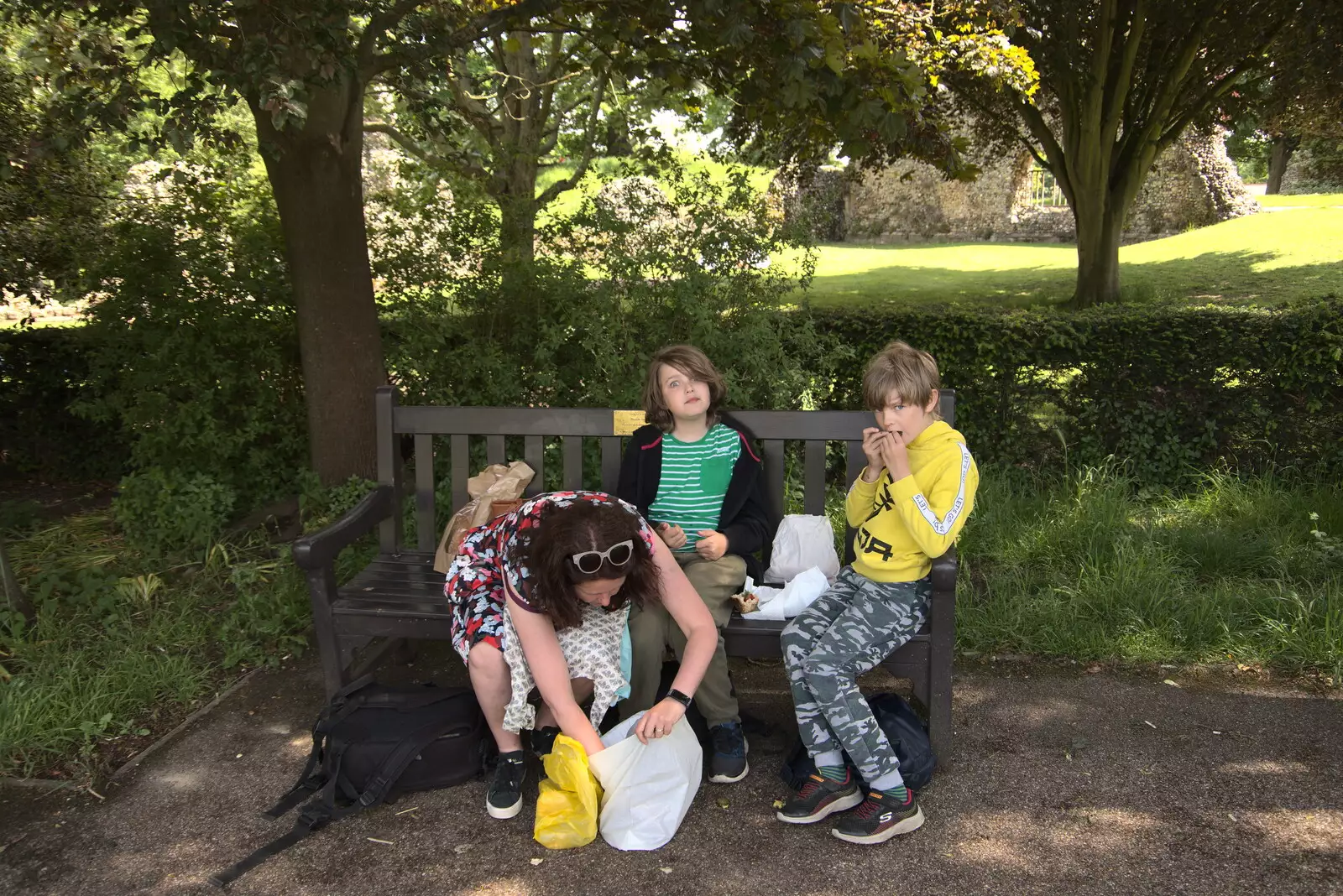 We stop on a bench for a random picnic, from A Weekend at the Angel Hotel, Bury St. Edmunds, Suffolk - 5th June 2021