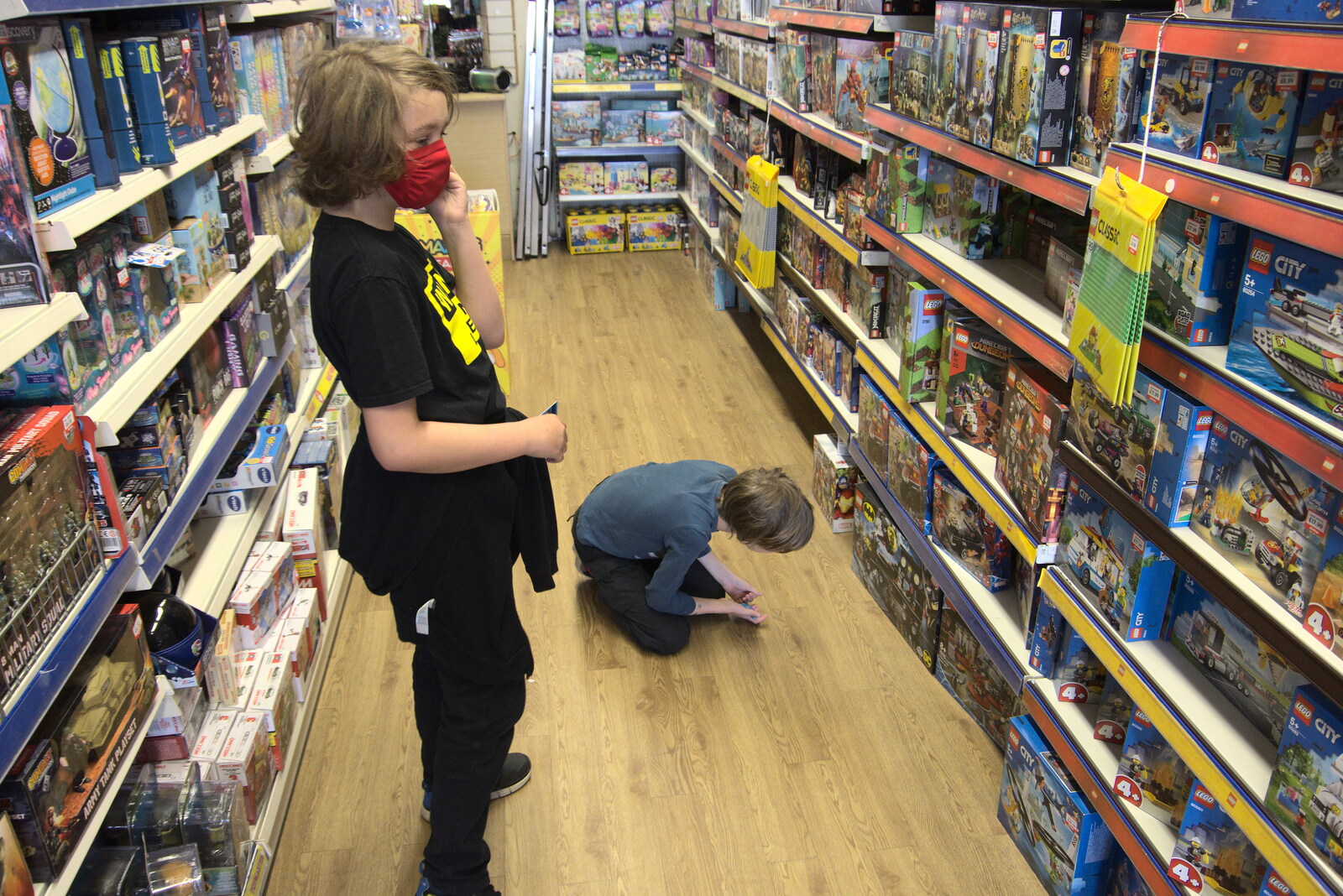 The boys in Toymaster toy shop from A Weekend at the Angel Hotel, Bury St. Edmunds, Suffolk - 5th June 2021