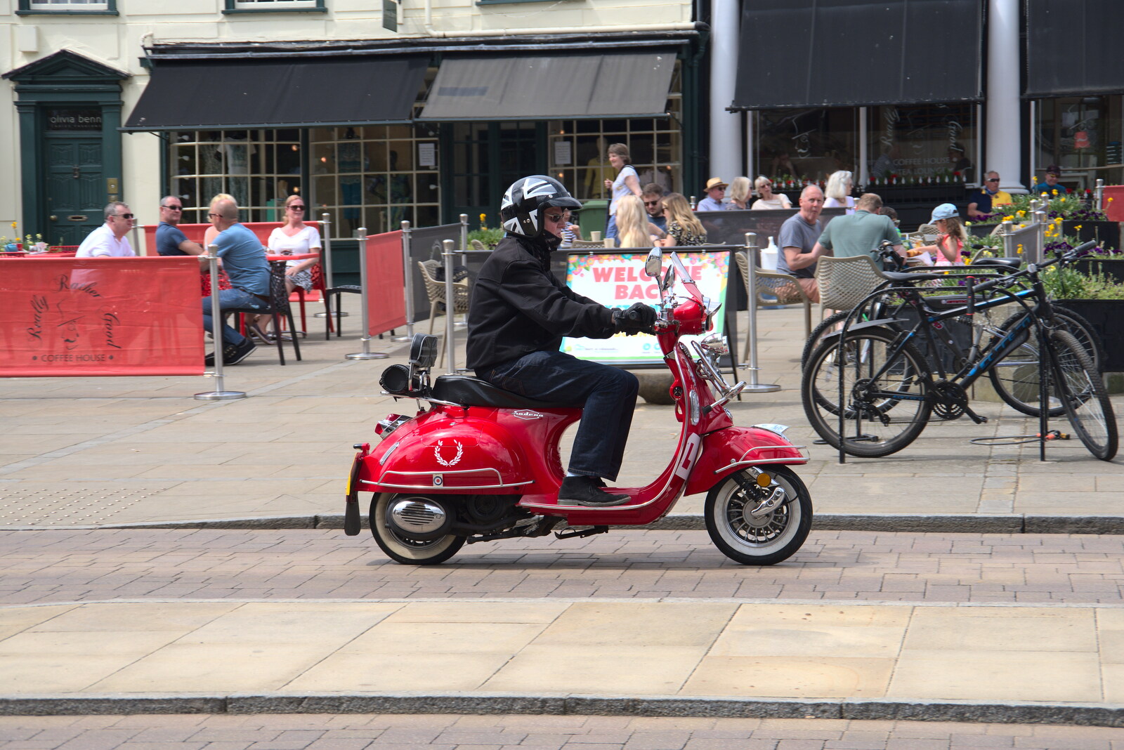 A funky moped rides by from A Weekend at the Angel Hotel, Bury St. Edmunds, Suffolk - 5th June 2021