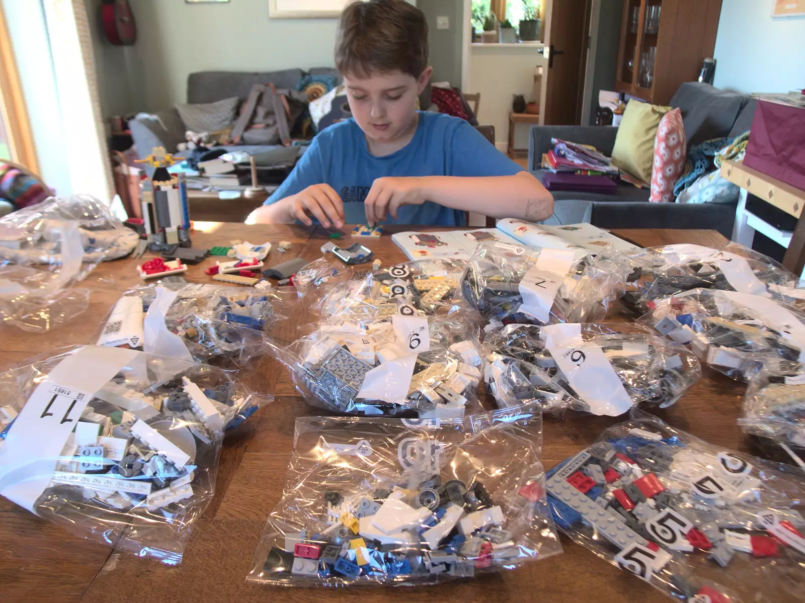 Fred starts on a massive Saturn V Lego project, from A Visit to the Kittens, Scarning, Norfolk - 13th June 2021