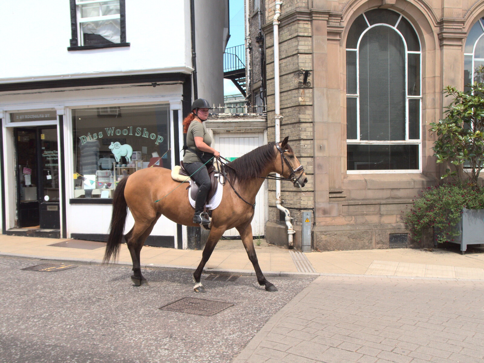 A horse waits outside Browne's the butcher from A Visit to the Kittens, Scarning, Norfolk - 13th June 2021