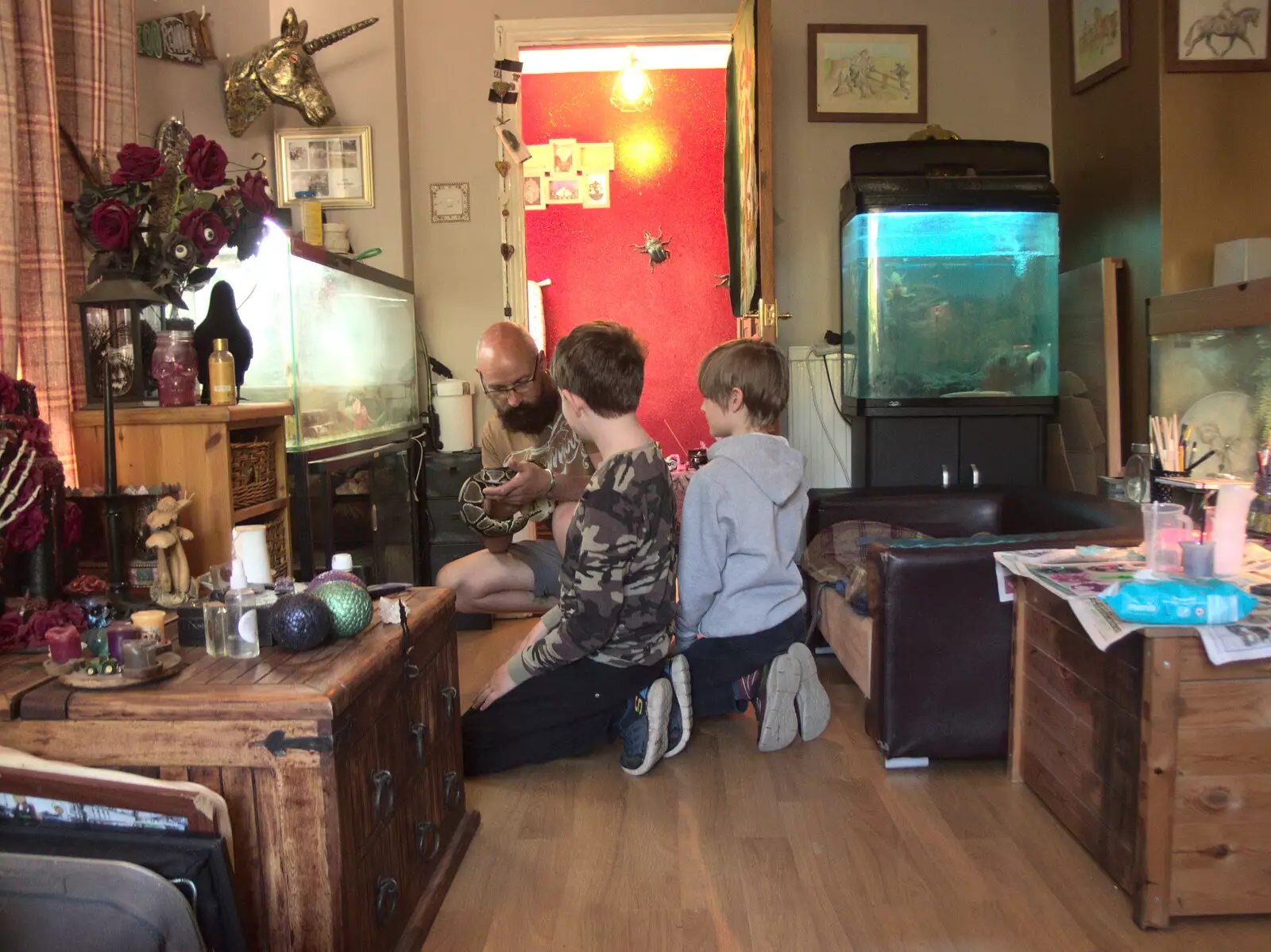 The boys get introduced to a snake, from A Visit to the Kittens, Scarning, Norfolk - 13th June 2021