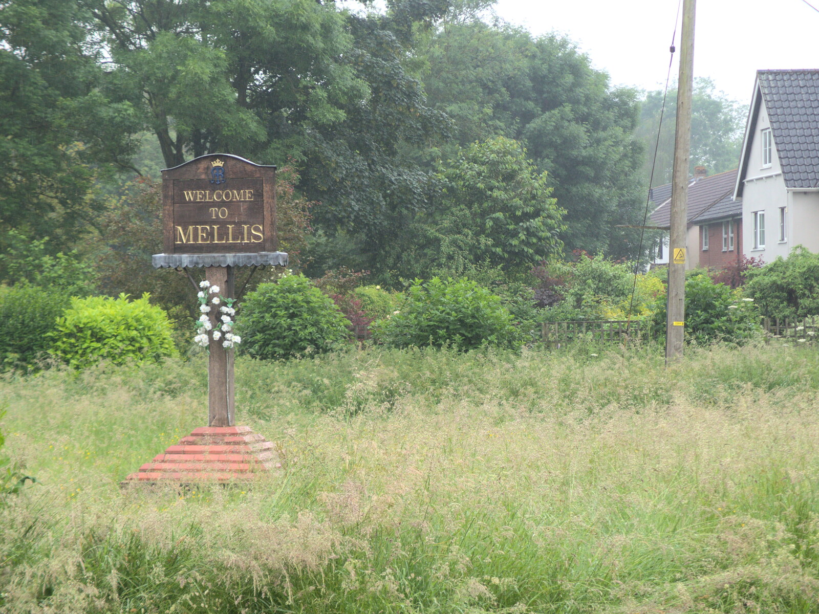 The Mellis sign in the rain from A BSCC Ride to Pulham Market, Norfolk - 17th June 2021