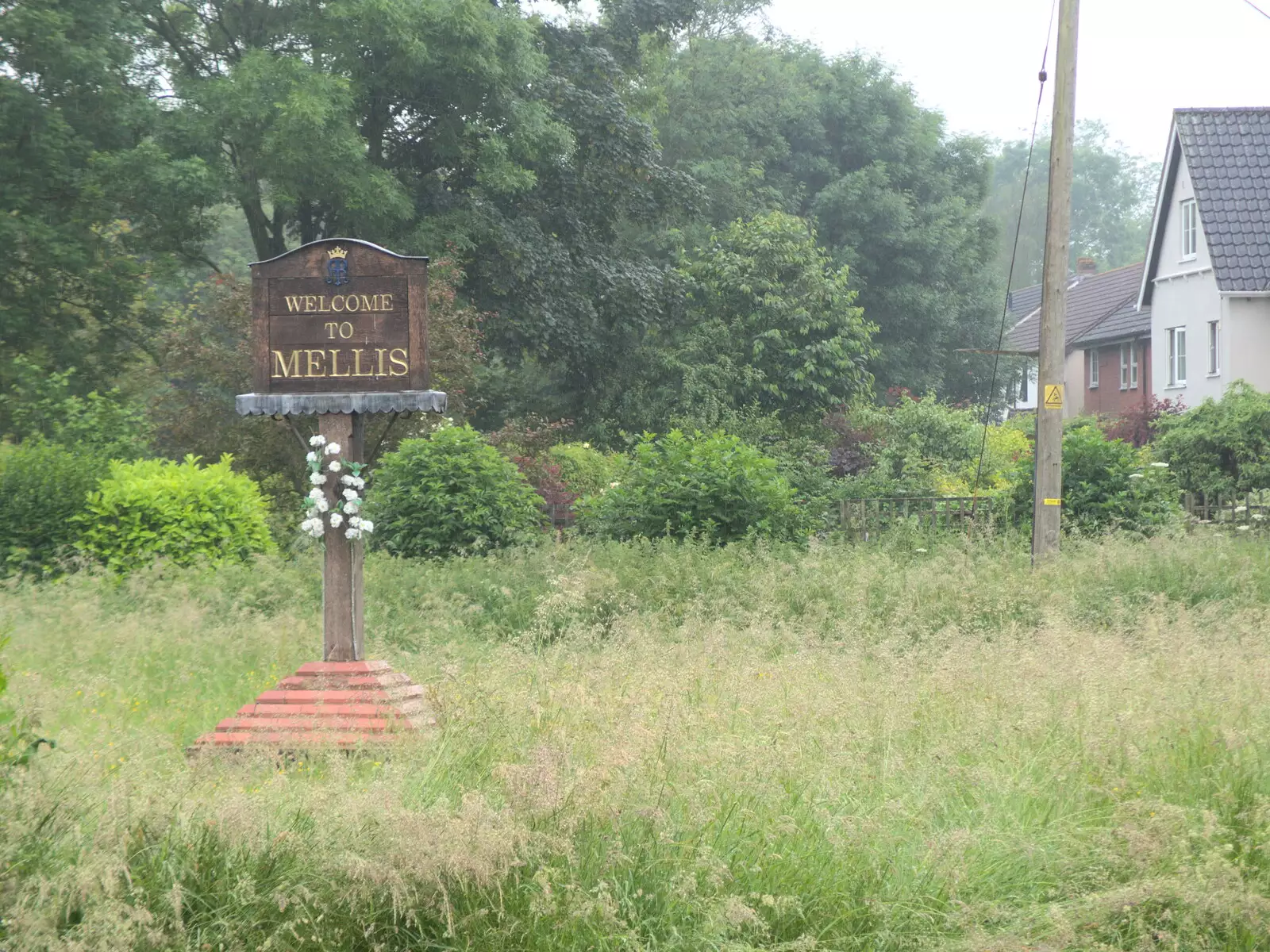 The Mellis sign in the rain, from A BSCC Ride to Pulham Market, Norfolk - 17th June 2021