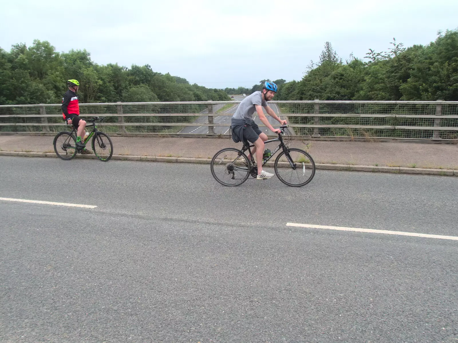 Gaz and The Boy Phil on the bridge, from A BSCC Ride to Pulham Market, Norfolk - 17th June 2021