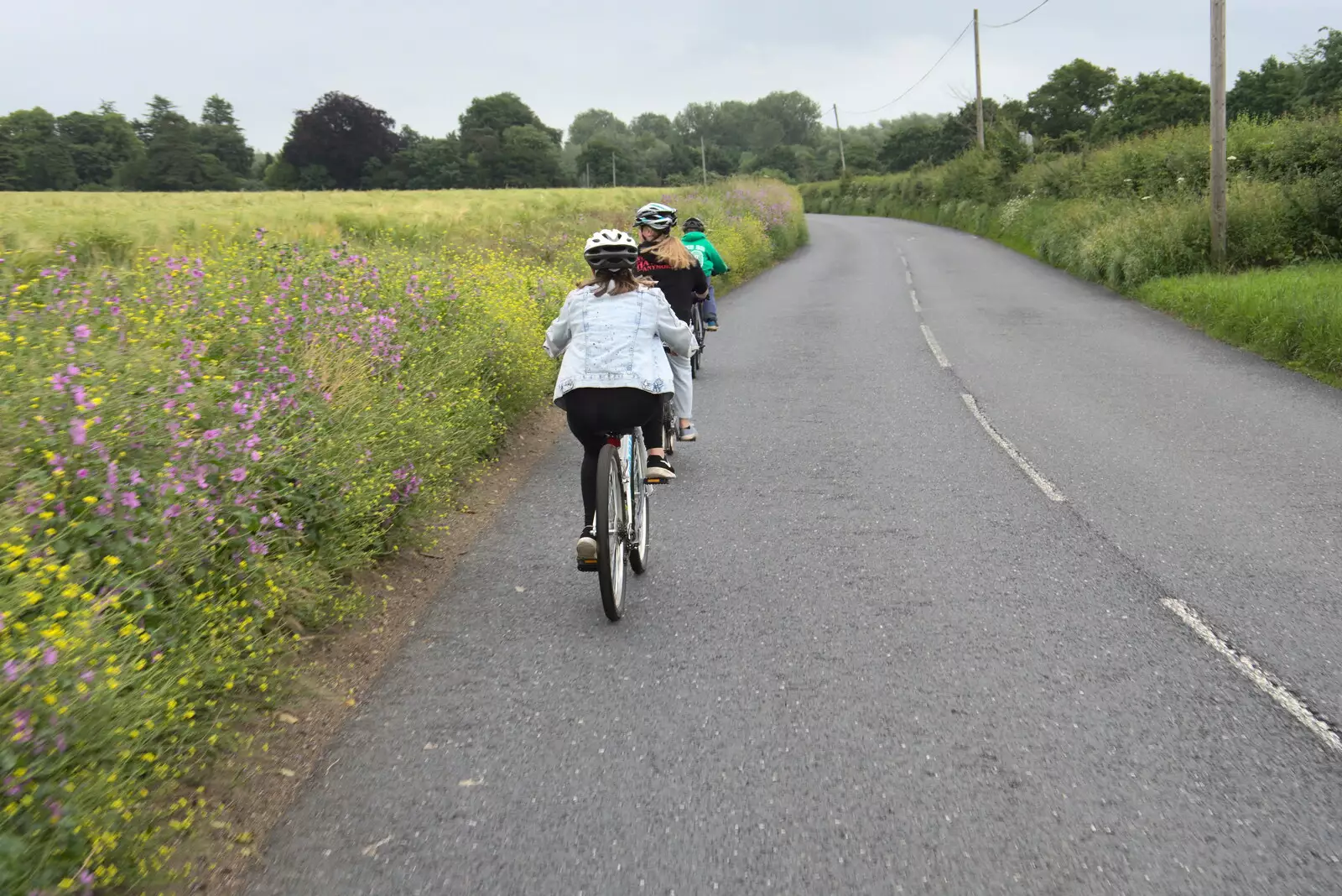 Fred, Alice and Soph ride into Eye, from Suze-fest, Braisworth, Suffolk - 19th June 2021