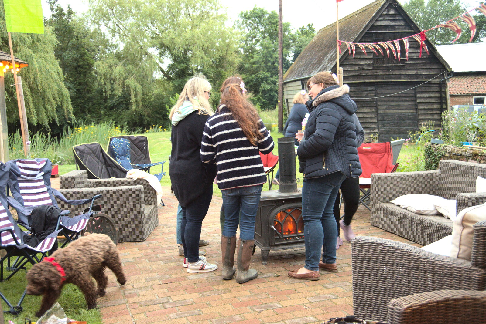 Gathering around the outdoor wood burner from Suze-fest, Braisworth, Suffolk - 19th June 2021