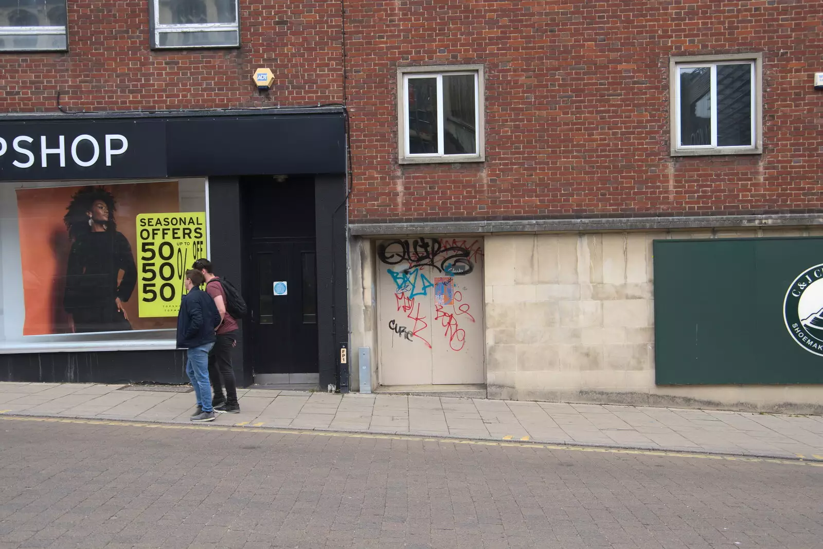 Graffiti in a shop door, from The BSCC at Earl Soham and at Colin and Jill's, Eye, Suffolk - 26th June 2021